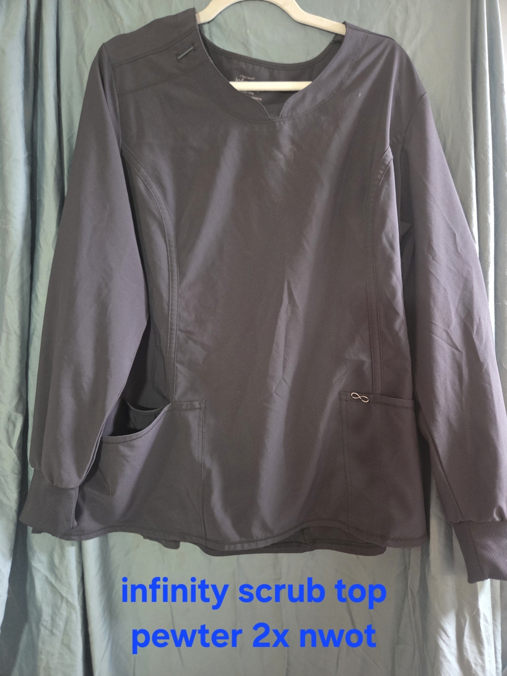 Infinity Pewter Scrub-Style Long Sleeve Top 2x